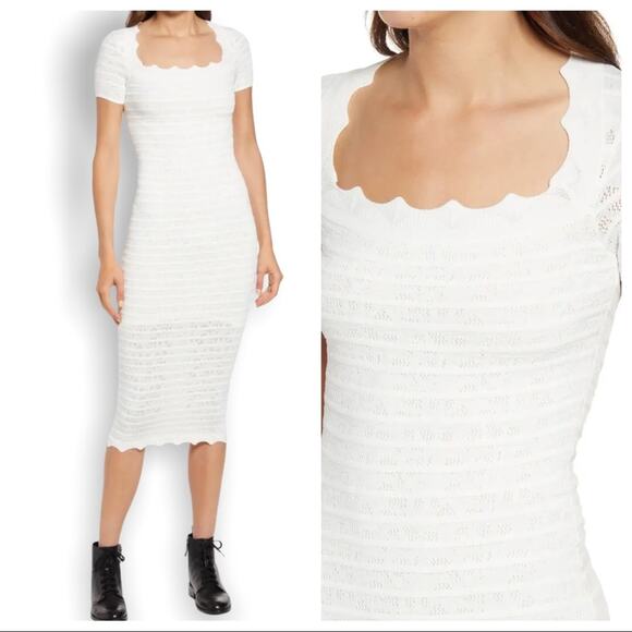 All Saints Lace Body-con Short Sleeve Square Neck Midi Dress In Off White XS NWT - Picture 1 of 11
